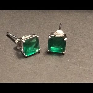 Alta Vintage 925 Square Stud Earrings, Emerald